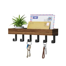 Key Holder Wall Mount Adhesive Magnetic - Hanging Key Hooks with Mail Organizer Tray for Wallet House Accessories - Keys Hanger Rack with Shelf for Camper Entryway Door Home Living Room Decor Rustic
