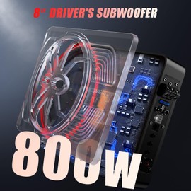 Blogole 8" 800w Slim Under Seat Subwoofers with Led Ambient Light, Powered Compact Car/Truck Audio Sub Built-in Amp Kit