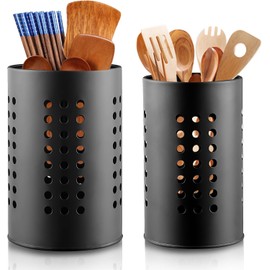NCZCDZSW Kitchen Utensil Holder Cutlery Basket Set of 2 Size 16.5 x 10 cm and 18 x 12 cm Cutlery Holder Stainless Steel Black Dish Drainer Cutlery Stand for Worktop Kitchen Cutlery Strainer Cutlery