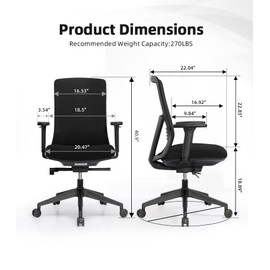 G-PACK PRO Executive Office Chair – Mesh Office Chair with V-Shaped Back, Adjustable 3D Arms & Sliding Soft Seat Cushion – Holds Up to 270lbs (Black)