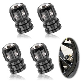 4 PCS Bling Diamond Tyre Caps, Corrosion Resistant Dust Caps, Air Leakproof Valve Caps, Aluminum Universal Wheel Cap, Black Sparkly Rhinestones Car Tyre Valve Cap for Cars Trucks Motorcycles Bikes