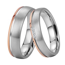 DOOSTI Ring for Men and Women Stainless Steel Two-Tone Silver Rose Gold Without Cubic Zirconia Wedding Ring Friendship Ring Wedding Ring Woman Man, stainless steel