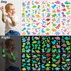 Children's Tattoo, 10 Sheets Luminous Dinosaur Temporary Tattoos Stickers for Girls and Boys, Glow in the Dark, Waterproof Children's Tattoos, Birthday Gifts, Children's Birthday Party Bags