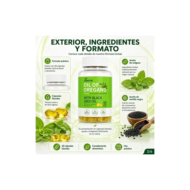 Aceite De Orégano + Semilla Negra 60 Cápsulas 6000mg