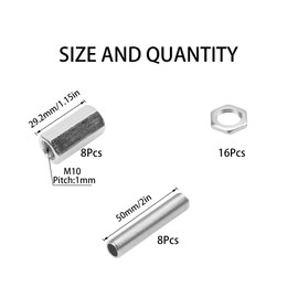 Rrina 8 Sets M10 Lamp Pipe Repair Parts Kits, M10x30 Hexagon Coupling Nut, M10x50 All Thread Lamp Pipe Nipples, M10 Hex Lock Nut(Hexagon)