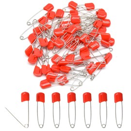 Hocansen 50 PCS Safety Pin 54mm/2.2in Baby Diaper Pins for Cloth Plastic Head Baby Pins for Diapers Stainless Steel Cloth Pins with Locking Closures Nappy Pin for Crafts（DT/Red）
