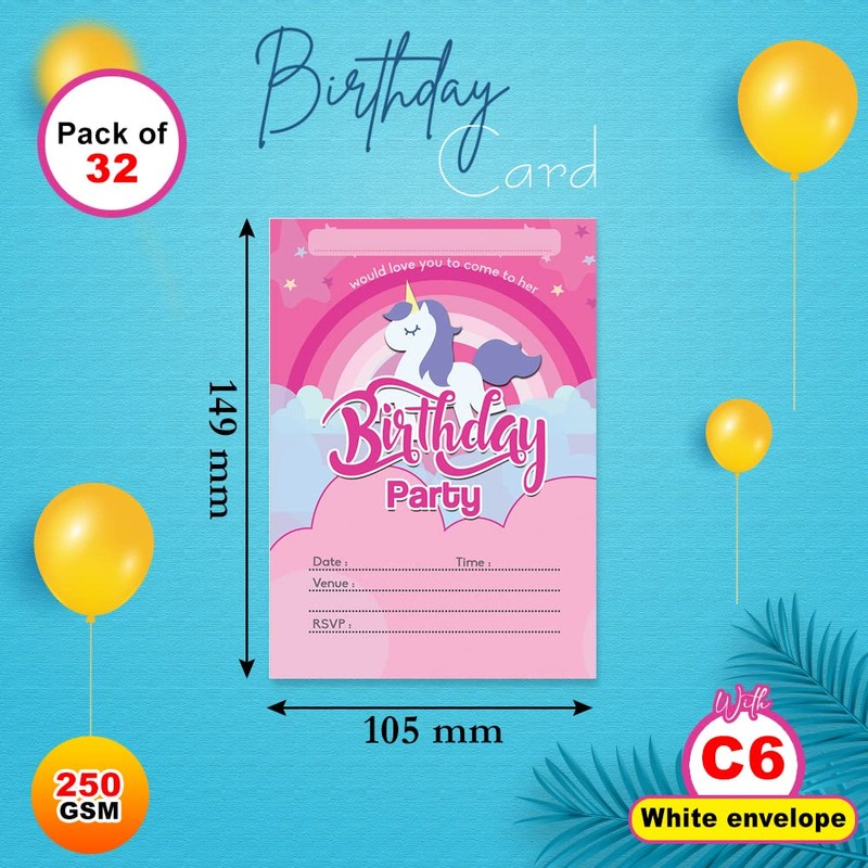 Papa Prints Pack of 32 Party Invitations Kids (105 x