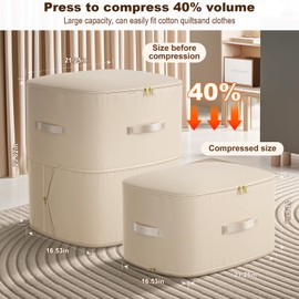 Ultra Space Saving Compression Organizer, Compression Storage Bag For Blankets Clothes Comforter, Storage Tote For Space Saving, Heavy Duty Moving Bag, Storage Bag Organizer For Bedding (Beige)