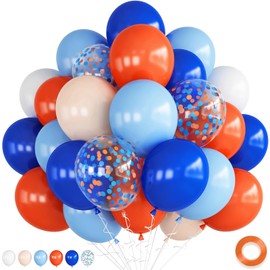 Blue and Orange Balloons, Baby Royal Blue Pastel Orange Balloons with Orange Blue Confetti Balloons, Light Blue Orange Party Decoration for Boys Kids Birthday Party Decor Puppy Baby Shower Supplies