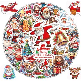 KIPTVO 100PCS Christmas Stickers, Xmas Vinyl Stickers Decals Waterproof Merry Christmas Decoration Stickers, Merry Christmas Stickers, for Water Bottles Scrapbook Laptop Party Favor