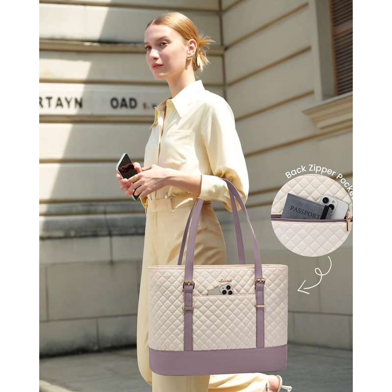 LOVEVOOK Women's Laptop Bag, Beige Pink
