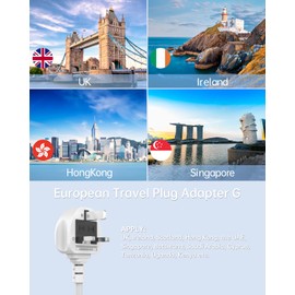 UK Travel Plug Adapter with USB C, 6FT Extension Cord, US to UK Ireland Plug Adapter Type G Travel Adapter with 3 Outlets 3 USB Ports for Scotland London England British Irish Kenya Dubai Travel
