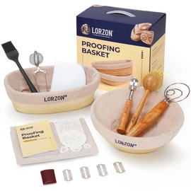 Lorzon Banneton Bread Proofing Baskets Set of 2, 10" Round & 11" Oval Sourdough Proofing Baskets with Sourdough Bread Baking Supplies, Complete Bread Making Kit (Plastic)