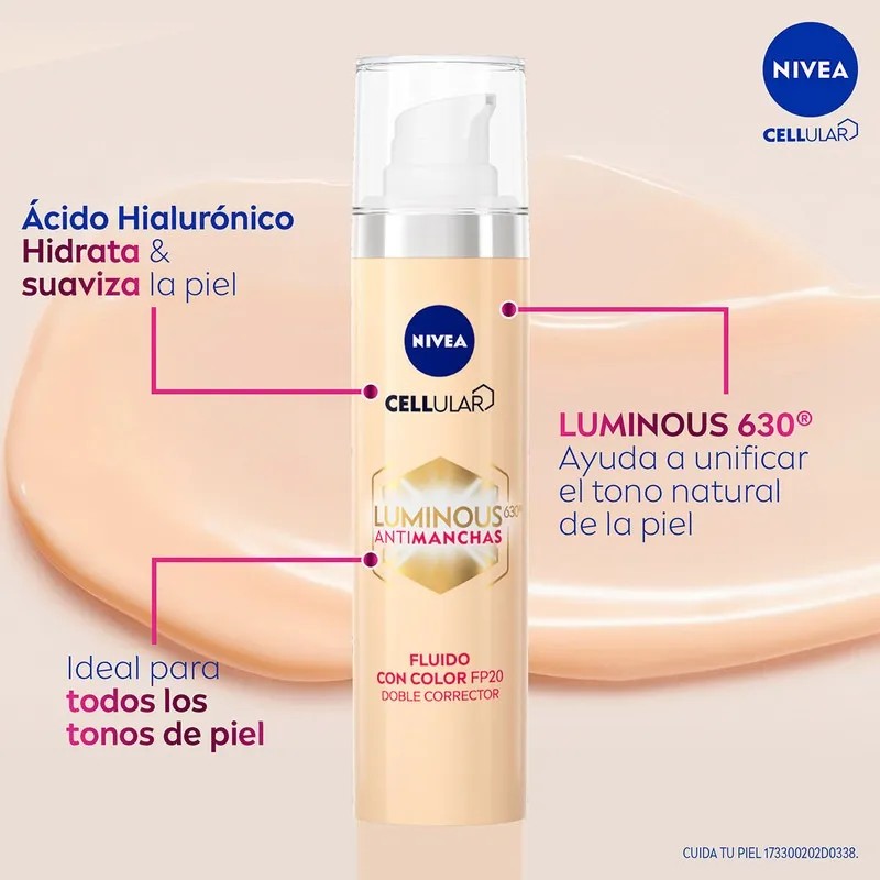 Nivea Cellular Luminous630 Fluido con Color Antimanchas Día/Noche, 40 ml