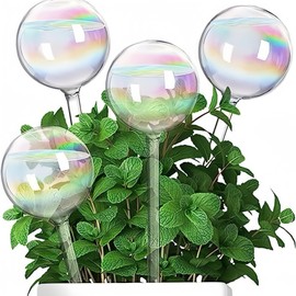 [4 PCS] Potted Plant Watering Globes Indoor & Outdoor Plants Automatic System Water Meter Watering Device Spikes Rainbow Color Glass Stakes Moisture