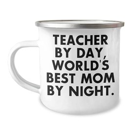 Teacher By Day, World's Best Mom By Night Funny Teacher Gifts for Dad Teacher Mug - 12oz Camping Mug for Outdoor Enthusiasts Teachers Gifts from Mom to Dad for Father's Day