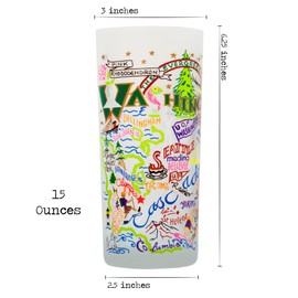 Catstudio Drinking Glasses, Washington Frosted Glass Cup for Kitchen, 15oz Dishwasher Safe Tumbler for Washington Lovers, Set of 2