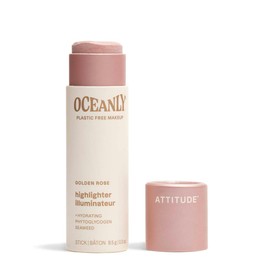 ATTITUDE Oceanly Plastic-Free Lightweight Highlighter Stick, Titanium Dioxide-Free, EWG Verified, Vegan Makeup, Golden Rose, 8.5 grams