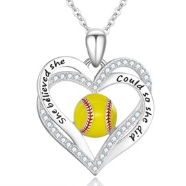 VANJAMI Softball Necklace 925 Sterling Sliver Softball Pendant Necklace Sport Softball Jewelry Gifts for Women Team Players Mom