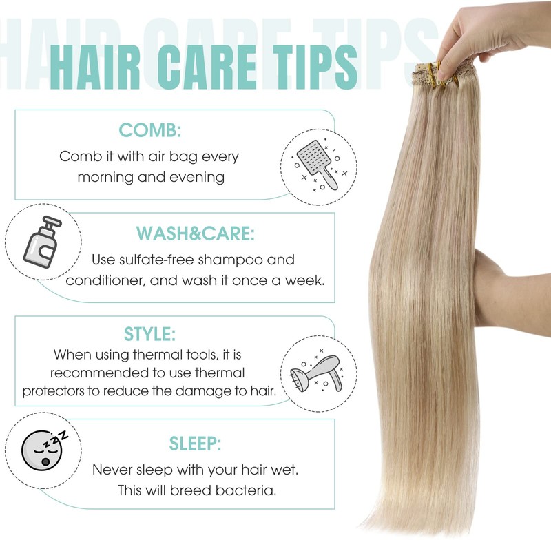 YoungSee #18/613 Clip-In Real-Hair Extensions, Blonde, Light Blonde with Strawberry