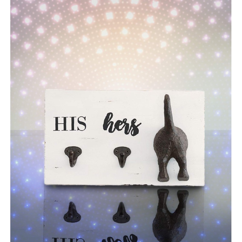 Mud Pie HIS, HERS & PUP WALL HOOK, White, Brown,