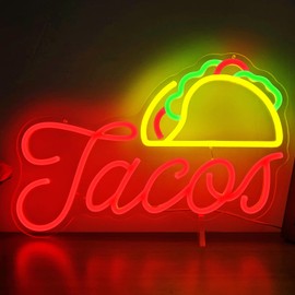 Tacos Neon Sign for Wall Decor Dimmable Led Neon Signs for Business Mexican Food Neon Light Tacos Neon Lights Sign Light Up Sign for Tortilla Tacos Shop Beer Bar Pub Restaurant Christmas Decor