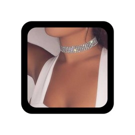 Inilbran Boho Tennis Chain Choker Necklace Wide Crystal Collar Necklace Chain Sparkly CZ Rhinestone Collar Choker Necklace Sparkle Full Rhinestone Clavicle Necklace Chain Jewelry for Women and Girls