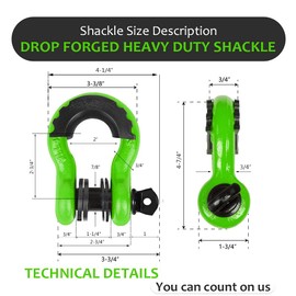 AUTOBOTS Shackles 3/4" (2 Pack), D Ring Shackle 45,000Ib Max Break Strength with 7/8" Pin & Isolator Washers Heavy Duty Clevis Tow Shackle for Tow Strap Jeep Vehicle Off Road Recovery Green-Black
