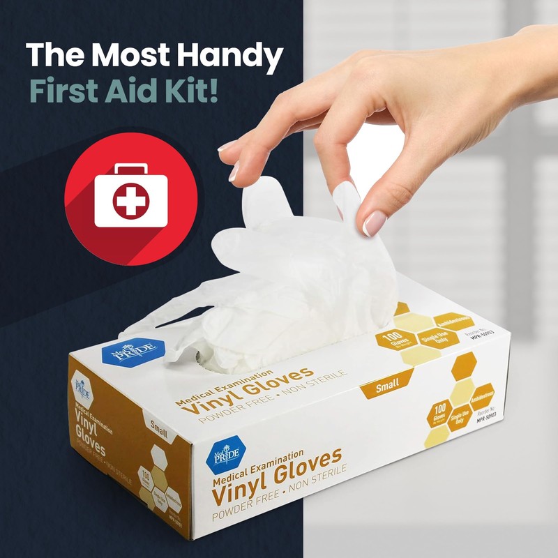 MED PRIDE Medical Vinyl Examination Gloves (Small, 100-Count) Latex &
