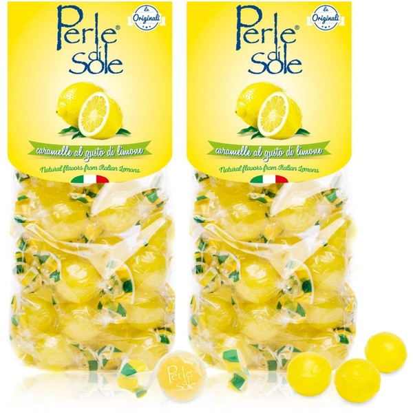 The original Perle di Sole Lemon Drops Made in Italy with Essential Oils of Lemons from the Amalfi Coast - Pack of 2 (7.05 oz | 200 g) Italian Gifts from Italy
