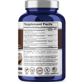NusaPure Maca Root Black, Red, Yellow 20,000mg - 180 Vegan Capsules (Vegan,Non-GMO, Gluten Free) Bioperine