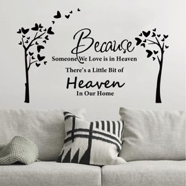 Because Someone We Love is in Heaven Quotes Wall Stickers Decal Removable DIY Tree Vinyl Wall Sticker Family Theme Wall Art Decor for Bedroom Living Room Home Decoration
