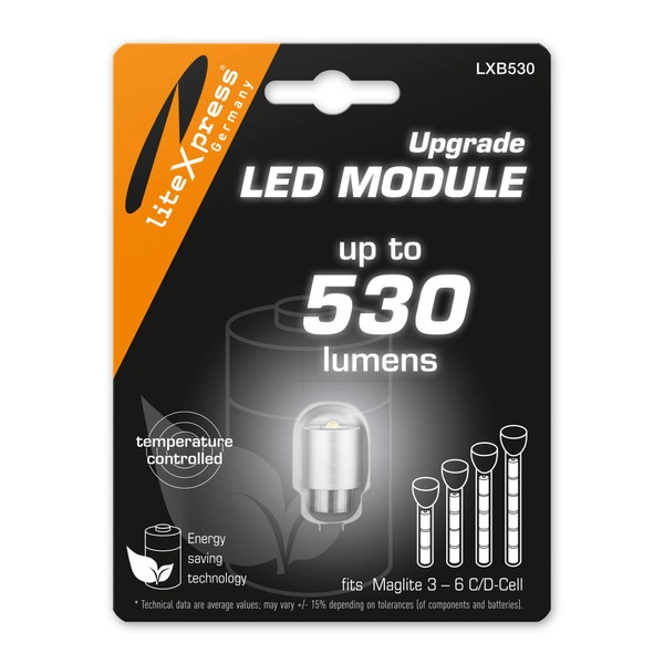 LiteXpress LXB530 Module de mise à niveau LED 530 lumens pour lampes de poche Maglite 3-6 C/D-Cell