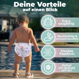 KIDVERSE Swimming Nappy, Baby Swimming Trunks, 0-3 Years, Skin-Friendly Swim Nappies, Reusable & Absorbent, Size Adjustable Swimming Nappy, Baby Swimming Trunks, Carry Bag & Laundry Net (White