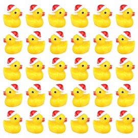ccHuDE 50 Pcs Small Resin Christmas Ducks Miniature Duck Figures Tiny Yellow Ducks Mini Duck Charms Little Duck Decorations with Christmas Hat
