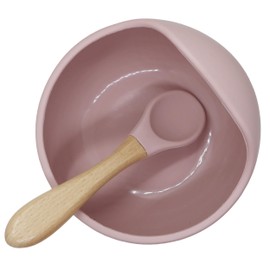 Kushies SiliScoop Silicone Raised Edge Bowl with Spoon for self Feed Pink