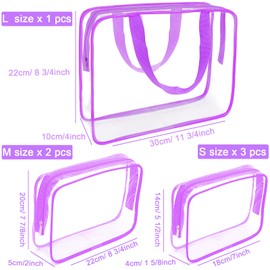 APREUTY Clear Makeup Bags, TSA Approved 6 Pcs Cosmetic Makeup Bags Set Clear PVC with Zipper Handle Portable Travel Luggage Pouch Airport Airline Vacation Organization (Purple)