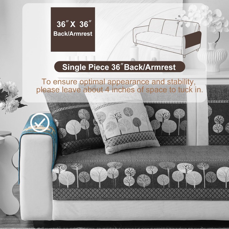 Aucrovee Chenille Boho Jacquard Couch Cover, Washable Sectional Sofa Covers