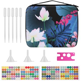 FITNATE Essential Oil Bag, Essential Oil Bag for 56 Bottles (5/10/15 ml) Lotus Pattern Perfect for Young Livng & Doterra, Waterproof, with Bottle Opener Stickers Dropper Funnel, blue