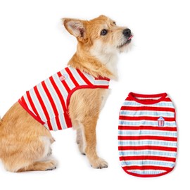 FURTiZEN Striped Dog Tank Top - Lightweight Breathable Sleeveless Pet T-Shirt Vest, Stylish Puppy Clothes, Soft Cotton Dog Apparel (Red, Large)