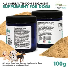 Certified Organic Dog Ligament and Tendon Healing - All Natural Human Grade Dog Tendon and Ligament Supplement – Powder Herbal Blend – 100g by Doggie Herbs