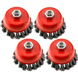 Create idea 4Pcs 3" Wire Cup Brush Wheel M14 Thread for 4-1/2" 115mm Angle Grinder Twist Knot (75mm)