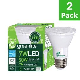 LED PAR20 Dimmable Flood Light Bulb, 7W (50W Equivalent), 500 Lumens, 3000k Bright White, 40° Wide Flood Beam Angle, Indoor/Outdoor, Weatherproof, 120V, Energy Star (2 Pack)