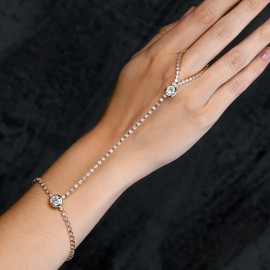 ZAVANA Slave Bracelet for Women and Girls, Hand Chain with Finger Ring, Bohemian Hand Jewellery, Silver or Gold Hand and Ring Bracelet with Crystals, Boho Hand Jewelry for Women, Brass