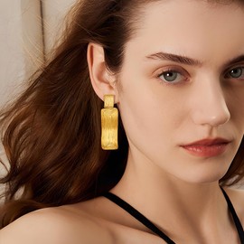 FILMOON Gold Geometric Earrings Brushed Rectangle Dangle Statement Earrings for Women Fashion Jewelry Gifts