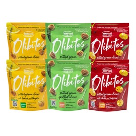 Olibites Pitted Green Olives - Fresh, Antioxidant-Rich Green Olives Marinated with Extra Virgin Olive Oil - No Preservatives, Vegan, Gluten Free, & Not Pasteurized - 0 Net Carbs (1 oz) (Variety, 1 oz (Pack of 6))