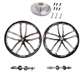26 inch 10 Spokes Mag Wheel Set Rims Front & Rear 100x135mm & Rear Adapter 36T Sprocket, 26" Magnesium Cycling Bike Wheels Rim (Black) Disc Brake for Beach Cruisers, MTB's Road Bicycle