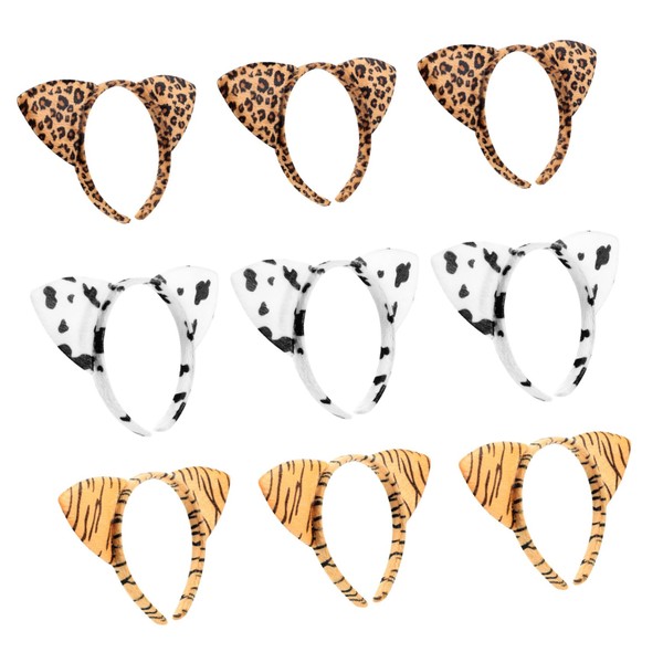 OATIPHO 9pcs Leopard Print Cat Ear Headbands Plush Soft Animal