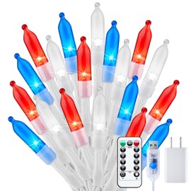 Red White Blue String Lights Plug in with Adapter,200 LED 4th of July Decoration Patriotic Mini Lights with Remote, Waterproof for Indoor Bedroom Party Holiday Independence Day