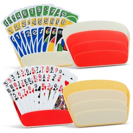 Diveken Card Holders for Playing Cards, Foldable Playing Cards Holder for Kids/Adults, 3 Layers Design Kids Card Holder for Poker UNO, Phase 10, Set of 4(2 Red + 2 Yellow)